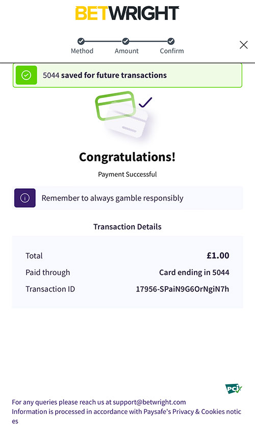 Confirmed £1 deposit at betwright